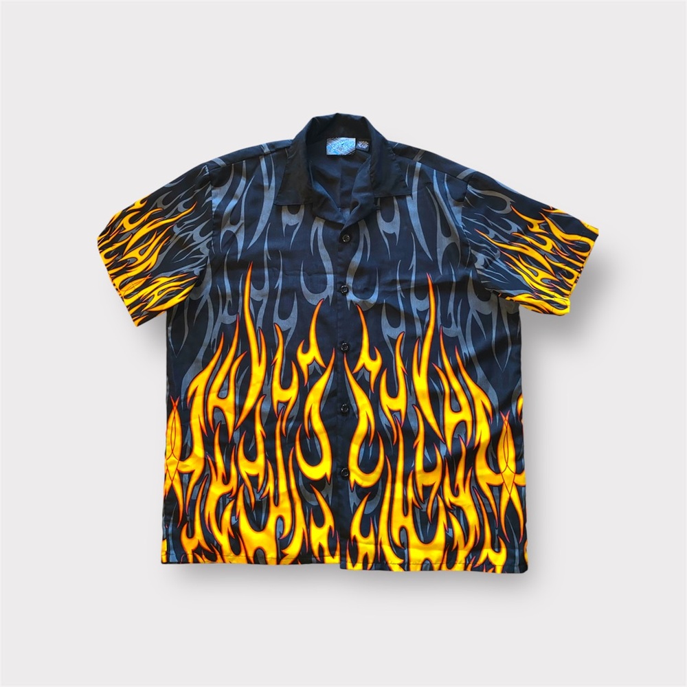Sapphire Lounge Men’s Vintage Yellow Flame Button Down Shirt | Size Large